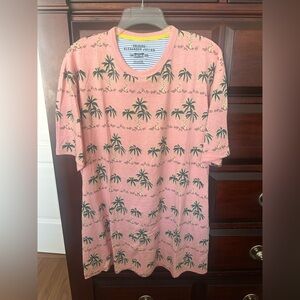 Alexander Julian Colours Mens XXL Salmon Pink with Palm Trees Short Sleeve Shirt